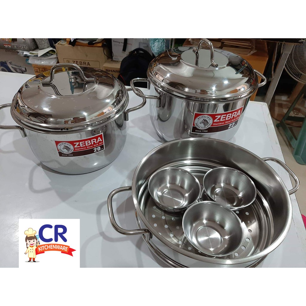 Zebra ชุดสุดซึ้ง หม้อต้ม 20,22ซม พร้อมชั้นนึ่ง,ถ้วยขนมเล็ก 3 ใบ ตราหัวม้าลาย
