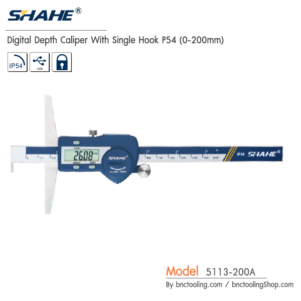 SHAHE,Digital Depth Caliper With Single Hook P54 (0-200mm),5113-200A