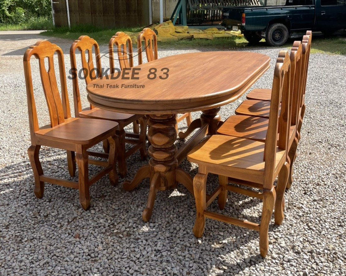 ชุดโต๊ะกินข้าววงรี 2 ม. เก้าอี้ซี่คู่ 8 ตัว