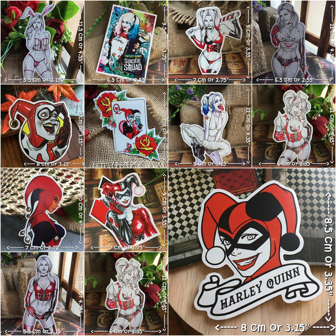 ฮาร์ลีย์ ควินน์ โจ๊กเกอร์ สติกเกอร์ เคลือบกันน้ำ ติดกระเป๋าเดินทาง มอเตอร์ไซด์ Laptop เคสโทรศัพท์ กระบอกน้ำ Waterproof Decal Sticker