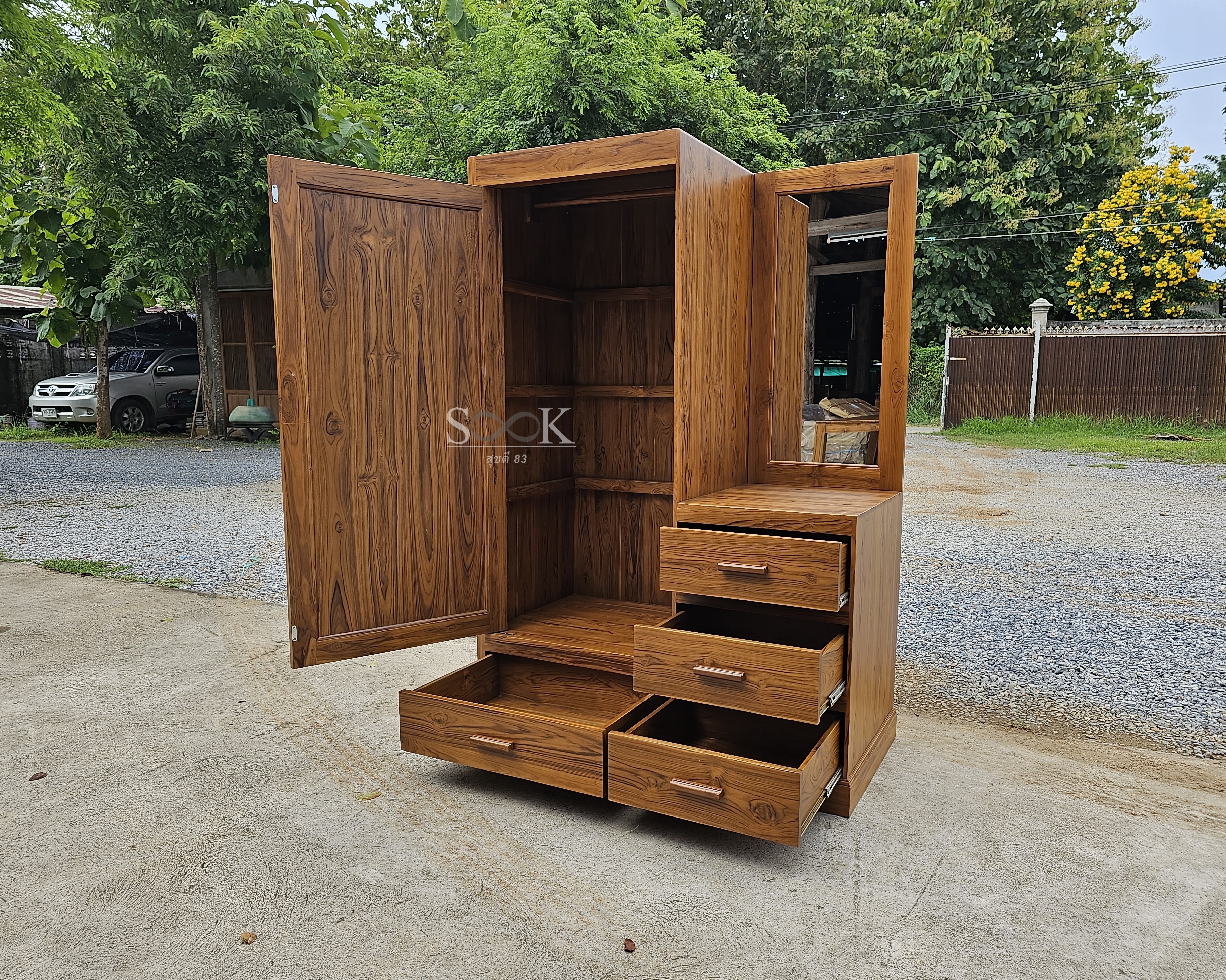 ตู้เสื้อผ้าบานเปิดผสมโต๊ะเครื่องแป้ง