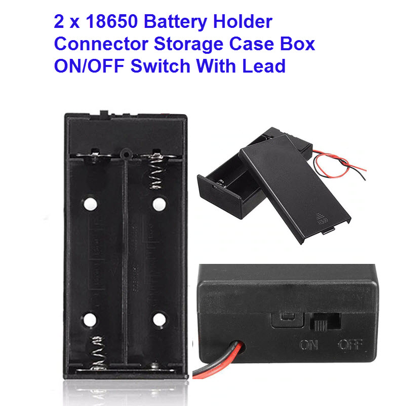 2s (7.4V) 18650 Battery Holder Connector Storage Case Box ON/OFF Switch With Lead