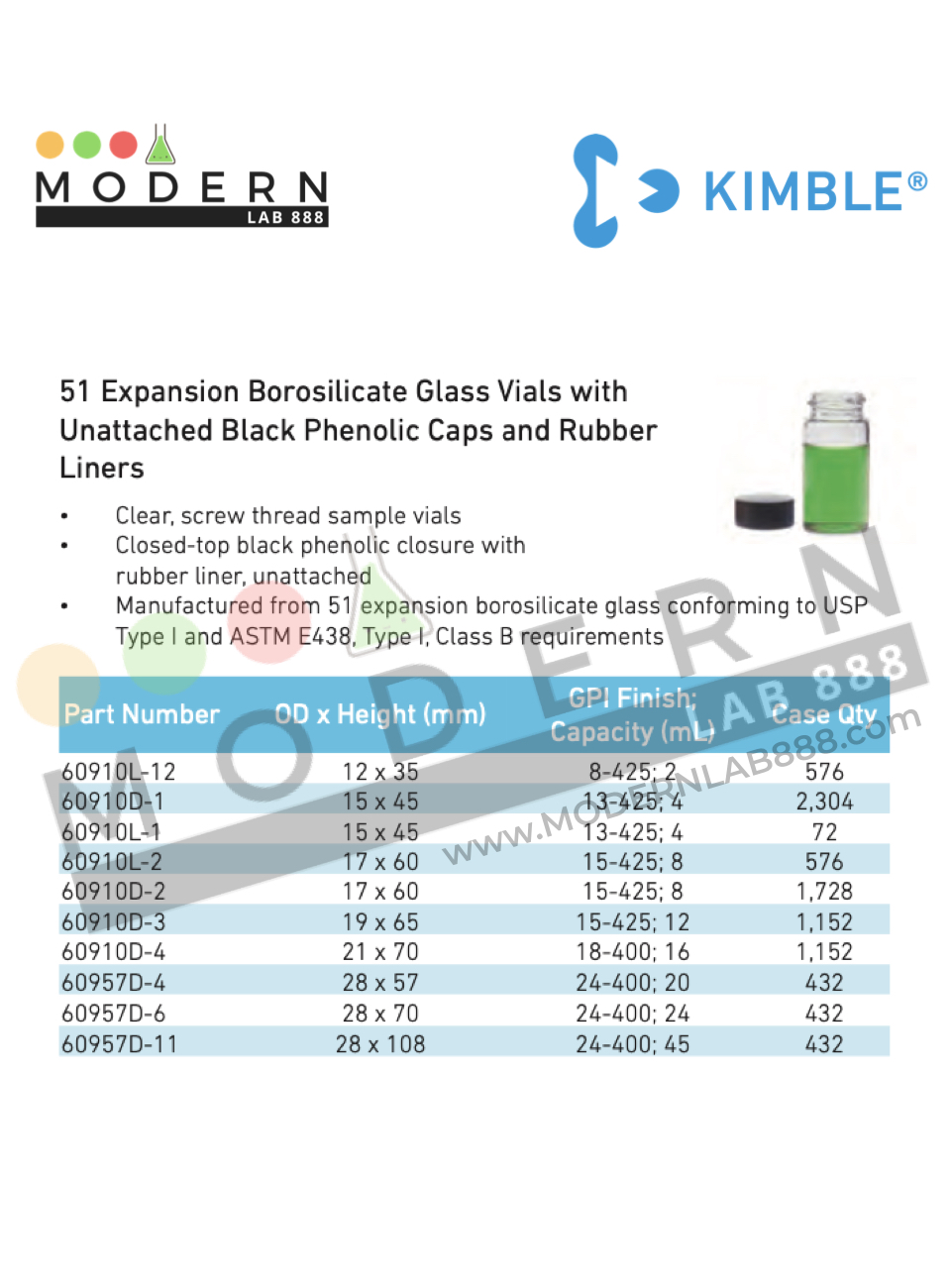 4Drams 16mL 21x70mm. ขวดVials with Black Phenolic Caps and Rubber Liners