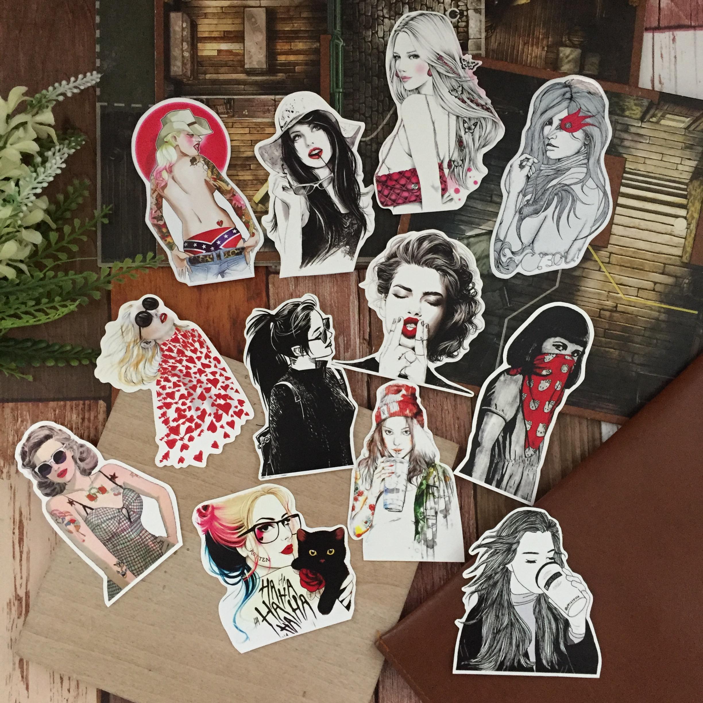 ผู้หญิง สวยหวาน สติกเกอร์ เคลือบกันน้ำ ติดกระเป๋าเดินทาง มอเตอร์ไซด์ Laptop เคสโทรศัพท์ กระบอกน้ำ Waterproof Decal Sticker