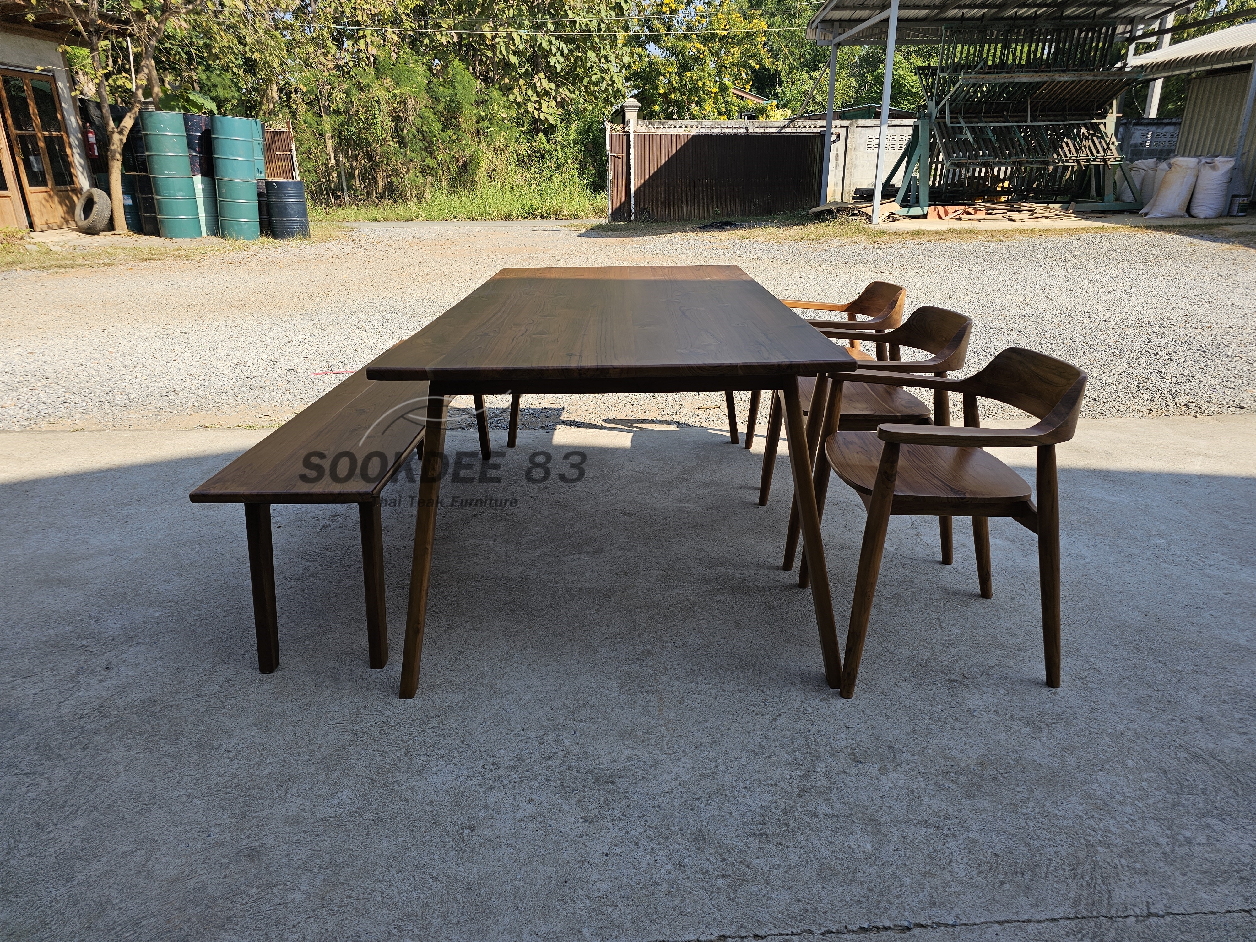 ชุดโต๊ะกินข้าวงขาเหลี่ยม มานั่งยาว เก้าอี้ฮิโรชิมา