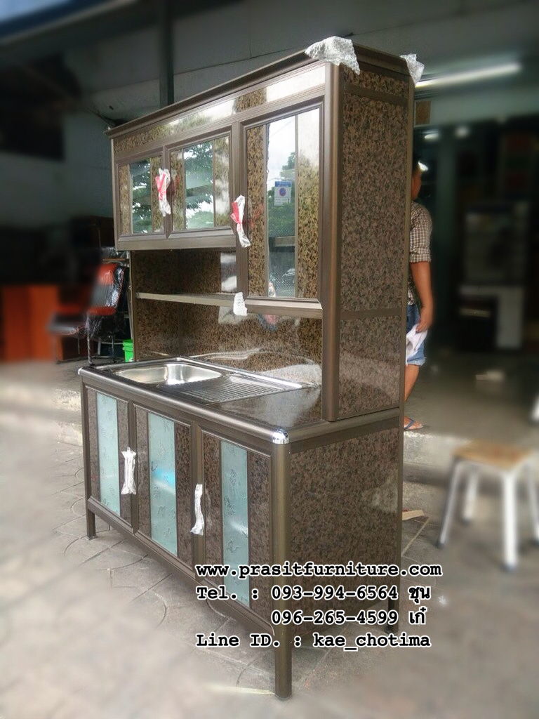 ตู้ครัวอ่างซิ้งค์ 1.50 ม. เสามน สีชา