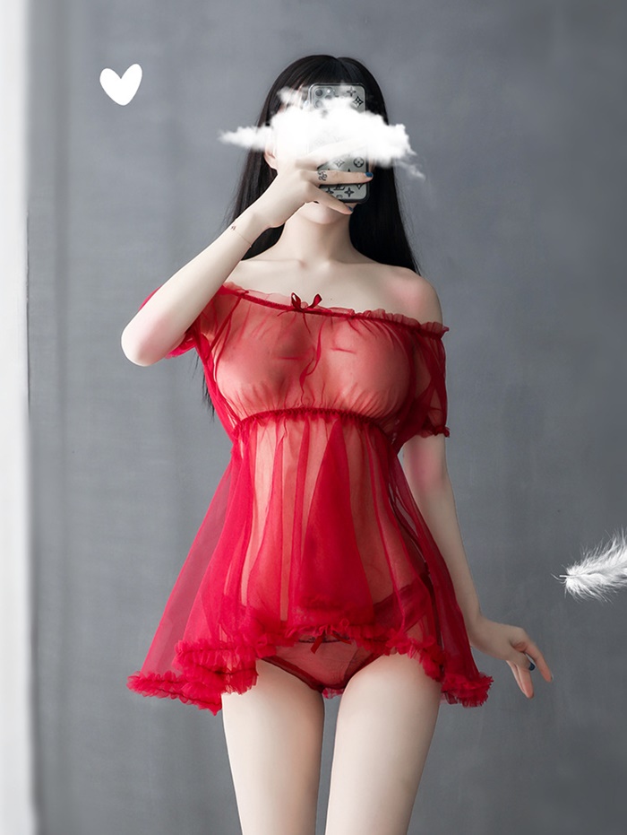 N822 ชุดนอนเซ็กซี่ ชุดนอนอีโรติกเป็นผ้าซีทรูสวมใส่แบบเสื้อปาดไหล่เอวจั้ม มาพร้อมกับกางเกงในซีทรูตามรูปถ่ายสินค้าจริงเลยค่ะ