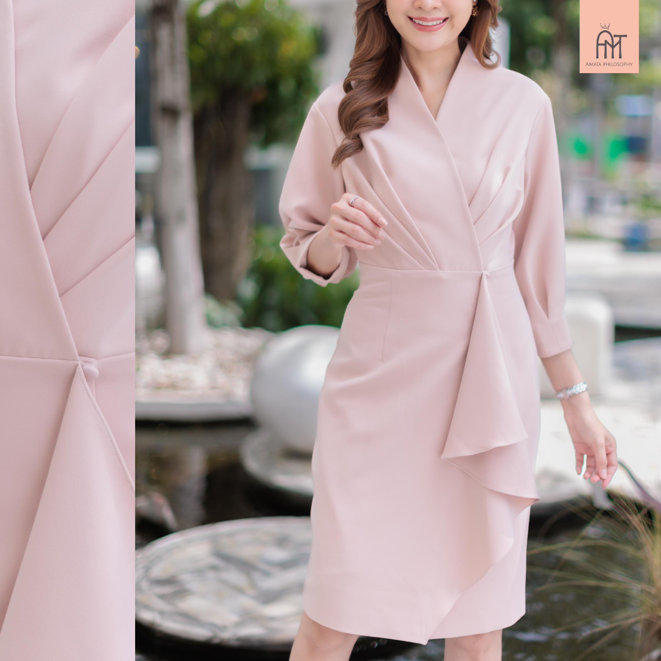 AMATA เดรส Ms. Holmes ชมพู