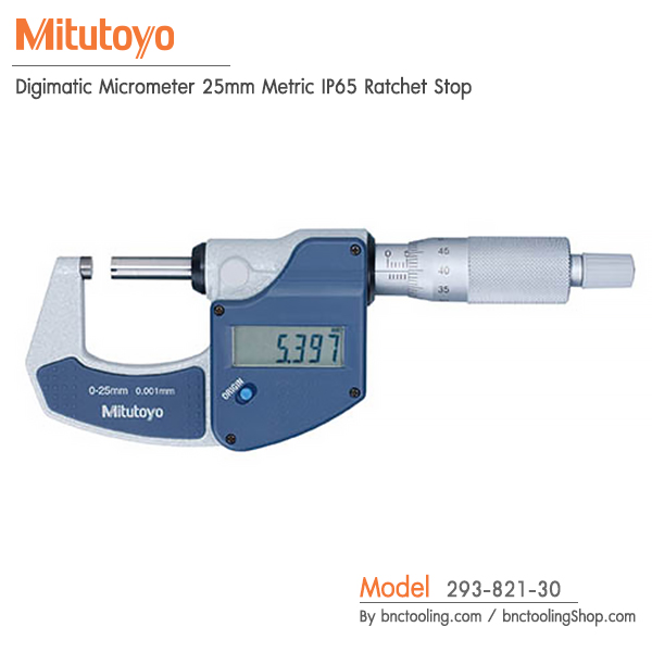 Digimatic Micrometer 25mm Metric IP65 Ratchet Stop,293-821-30