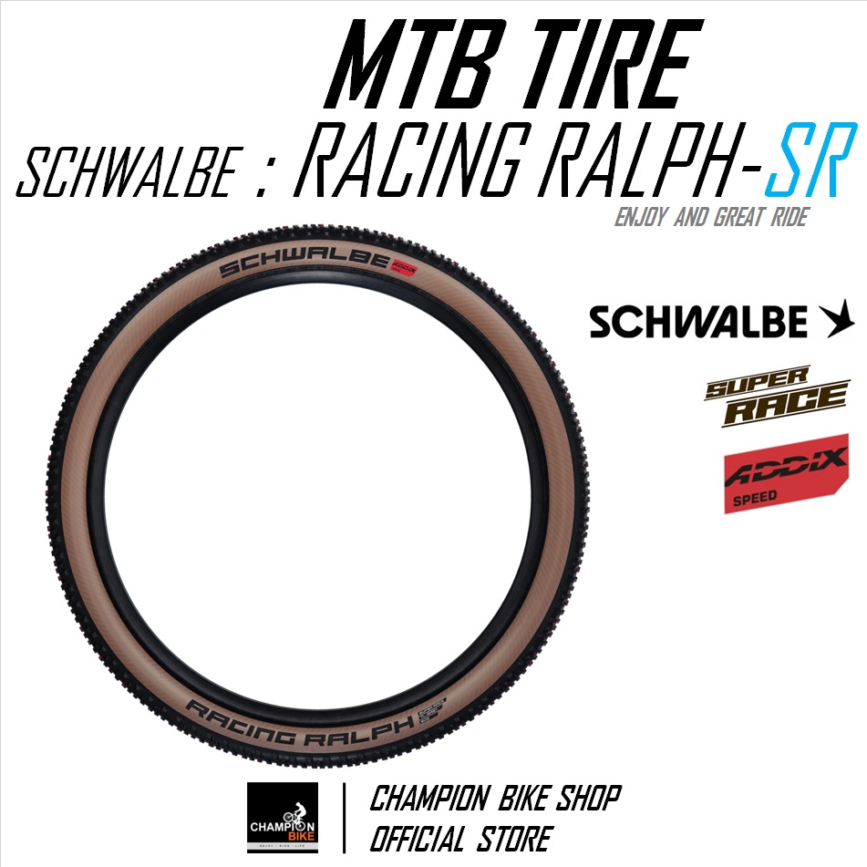 ยางเสือภูเขา29 SCHWALBE : RACING RALPH-SUPER RACE TLE 29x2.25 / 29x2.35 TUBELESS MTB TIRE ขอบพับ-แก้มน้ำตาล