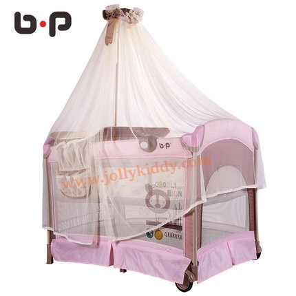 B10123 Playpen เตียงนอนเด็ก สินค้าใหม่นำเข้าพร้อมชั้นวางที่เปลี่ยนผ้าอ้อม (BP1สีชมพู)