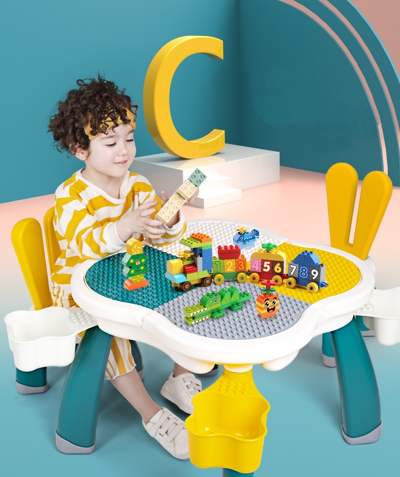 E10914 โต๊ะตัวต่อเลโก้ พร้อมเก้าอี้หูกระต่าย Multifunction