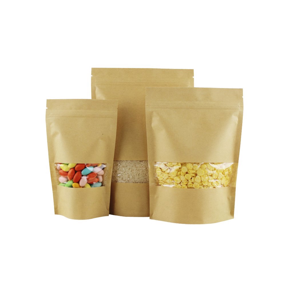 ถุงซิปล็อคกระดาษคราฟท์มีหน้าต่าง มีก้นตั้งได้ (50ใบ)