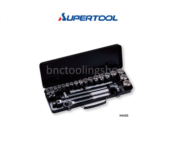 ประแจบ๊อกชุด รู1/2"(12.7mm),Socket Wrench Set Square Drive 1/2"(12.7mm)26Q'ty,Supertool,N420S