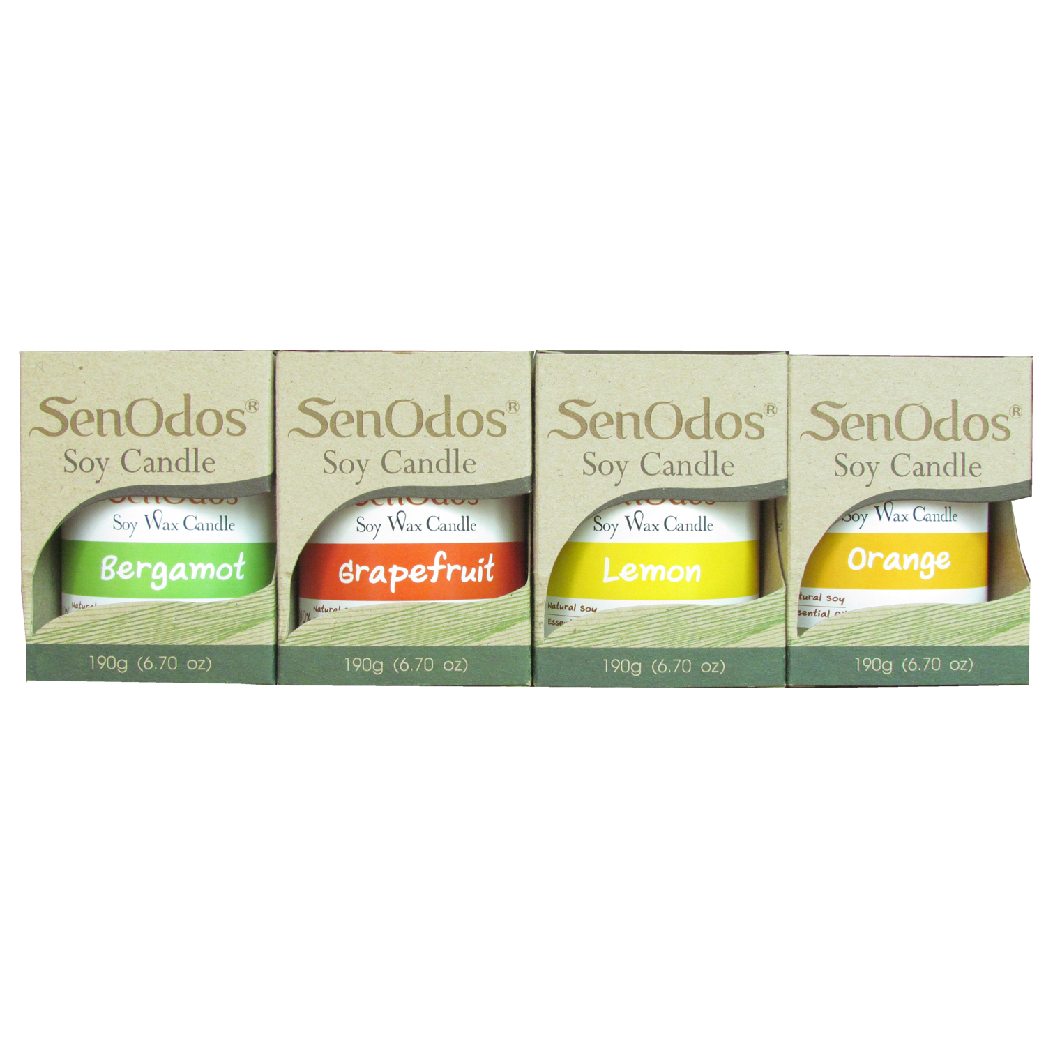SenOdosเทียนหอมอโรม่า เทียนหอมสปา ชุดกลิ่นหอมผลไม้ Fruity Delight Big Set - Soy Candles ขนาดใหญ่190g x4กลิ่น(เลมอน,ส้ม,มะกรูดและเกรปฟรุต)
