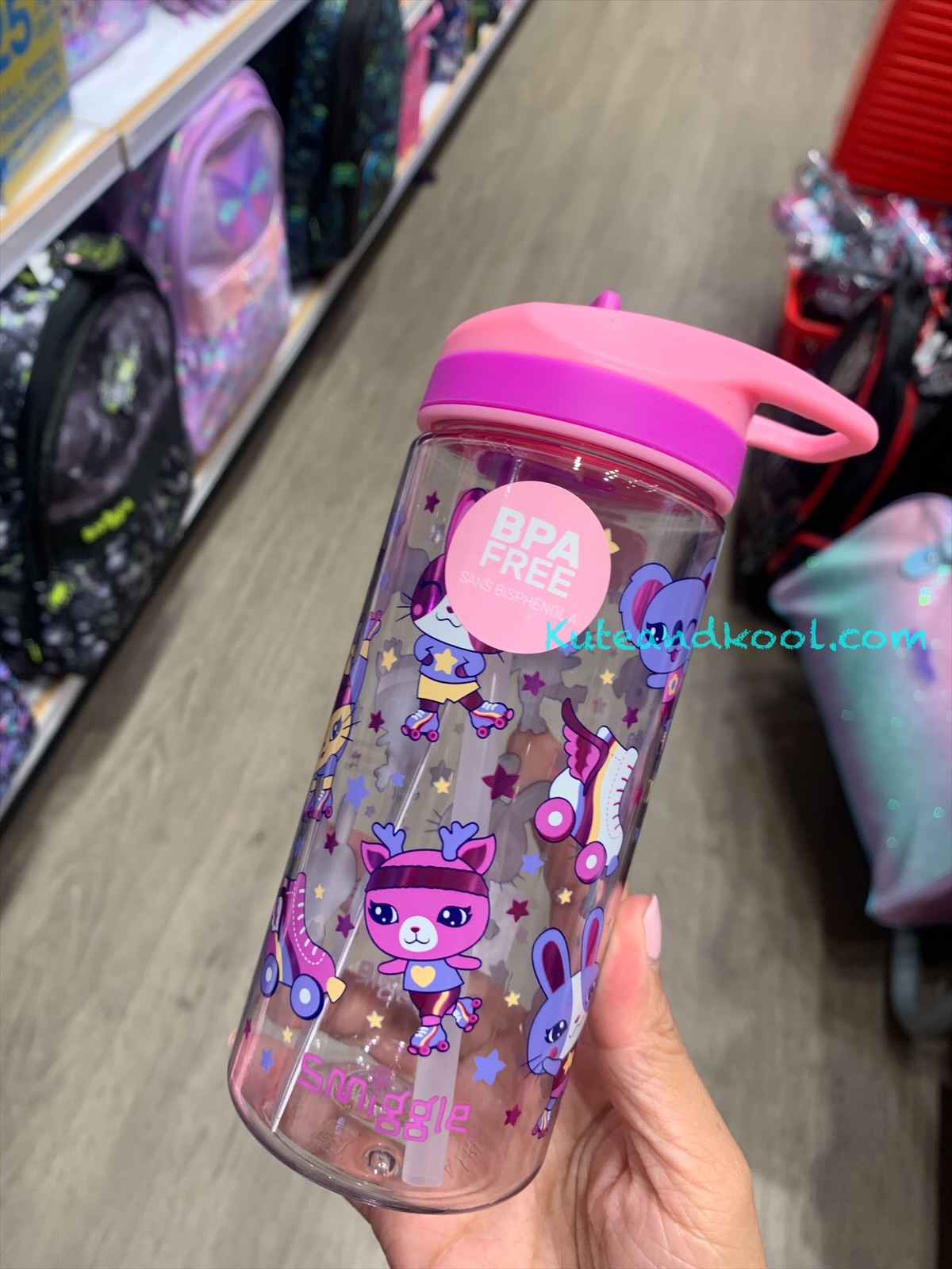 กระติกน้ำ หลอดดูด เล็ก 440 มล. Smiggle junior water bottle- Moving- กระต่าย