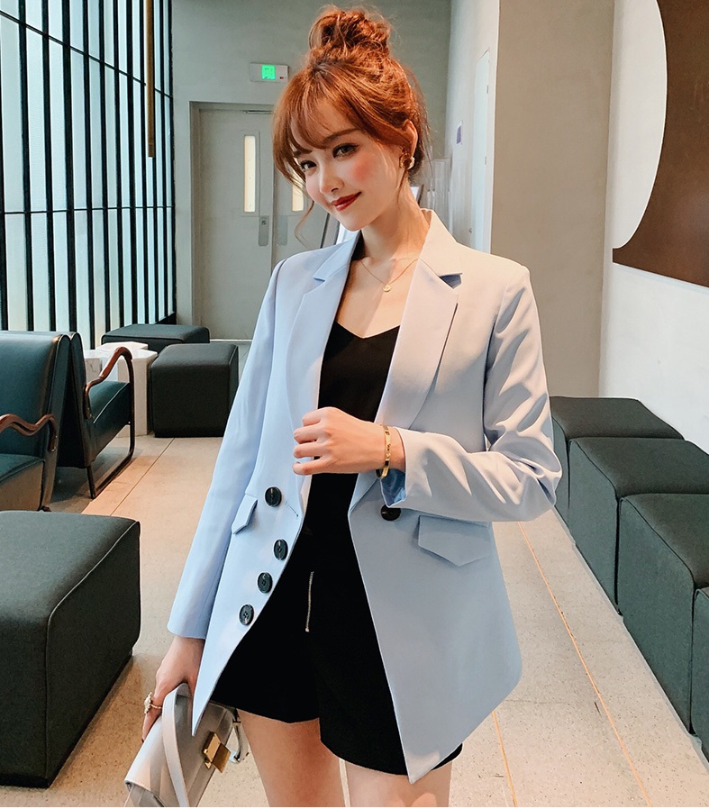 เสื้อสูทสีฟ้า ผ้าโพลีเอสเตอร์ผสม แขนยาว ส่งฟรี ems
