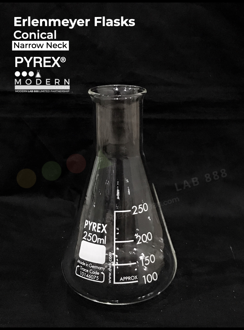 ขวดรูปชมพู่ / Erlenmeyer Flasks, Conical, Narrow Neck, PYREX