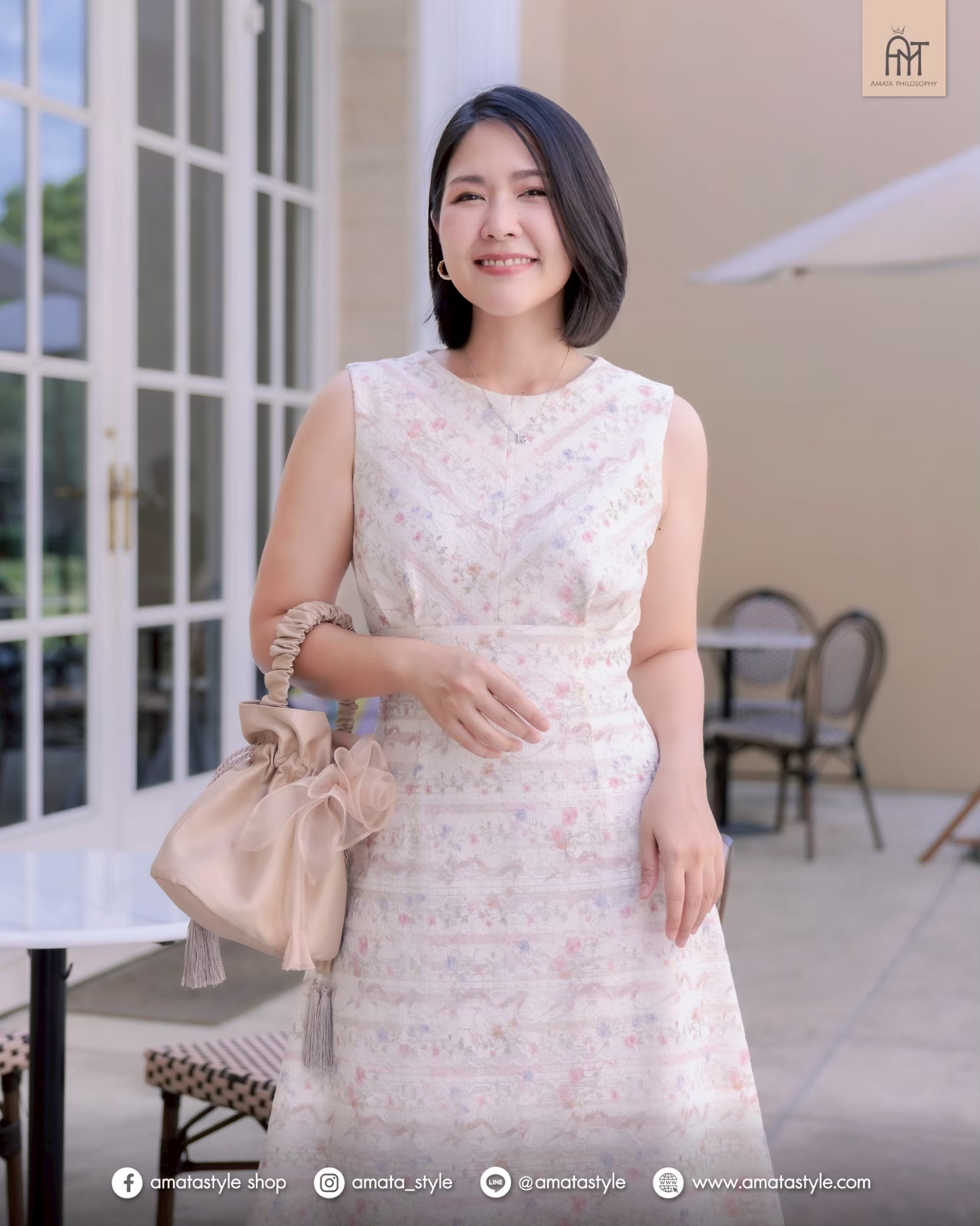 AMATA เดรส TWINNING สีชมพู และ ครีม