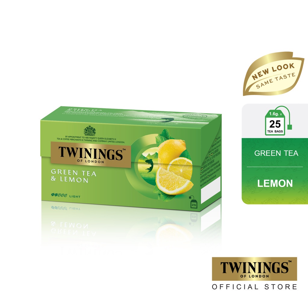 Twinings Green Tea & Lemon ทไวนิงส์ ชาเขียว กรีนที เลม่อน ชนิดซอง 1.6 กรัม แพ็ค 25 ซอง