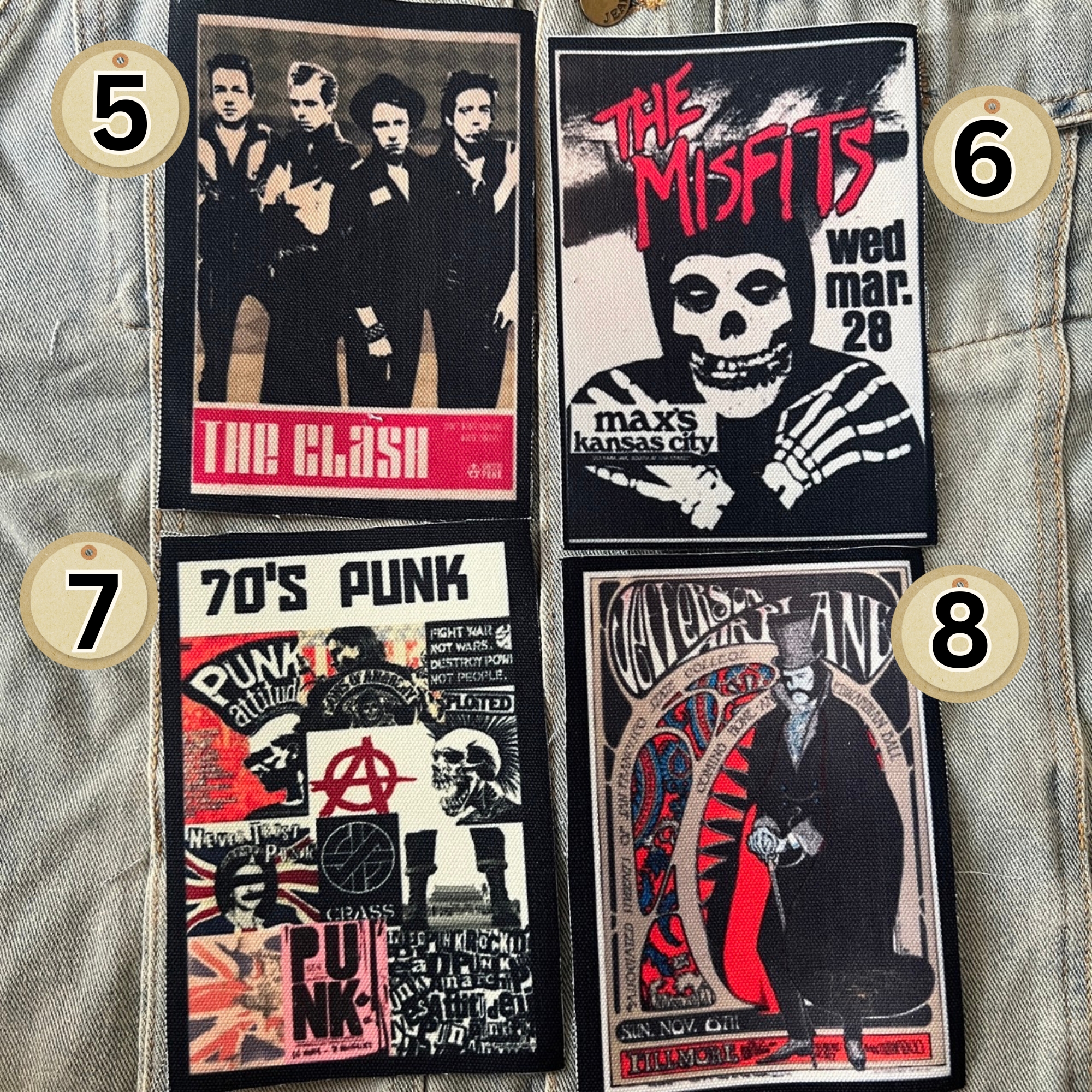 ตัวรีดติดเสื้อ วงดนตรี ร็อค วินเทจ พังค์ ผ้าแคนวาสพิมพ์ลาย ตกแต่งเสื้อผ้า Canvas Iron on Patch