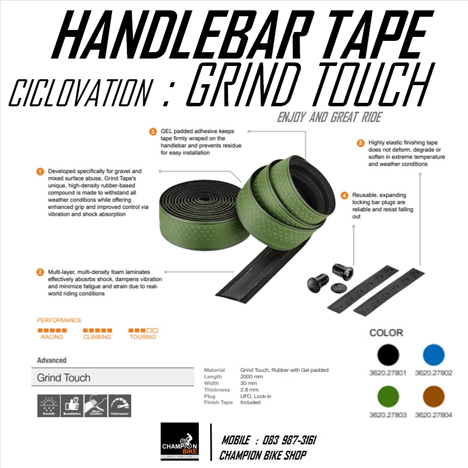 ผ้าพันแฮนด์จักรยานทัวร์ริ่งไบค์ กราเวลไบค์ CICLOVATION : GRIND TOUCH HANDLEBAR TAPE FOR TOURING & GRAVEL BIKE สีน้ำเงินด้าน