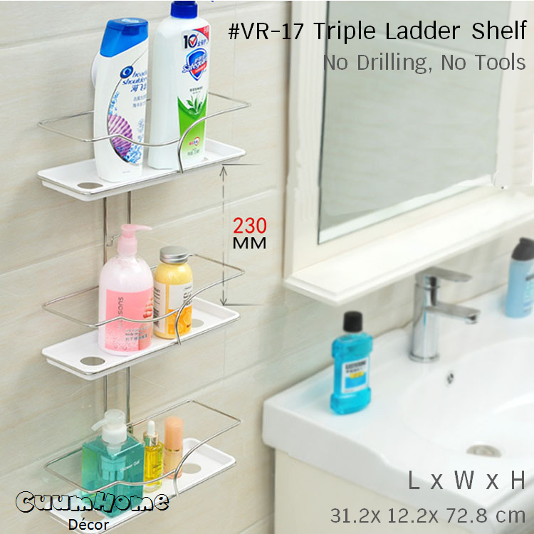 VR-17 ชั้นวางอุปกรณ์ 3 ชั้น สไตล์ธรรมชาติ ไม่ต้องเจาะผนัง