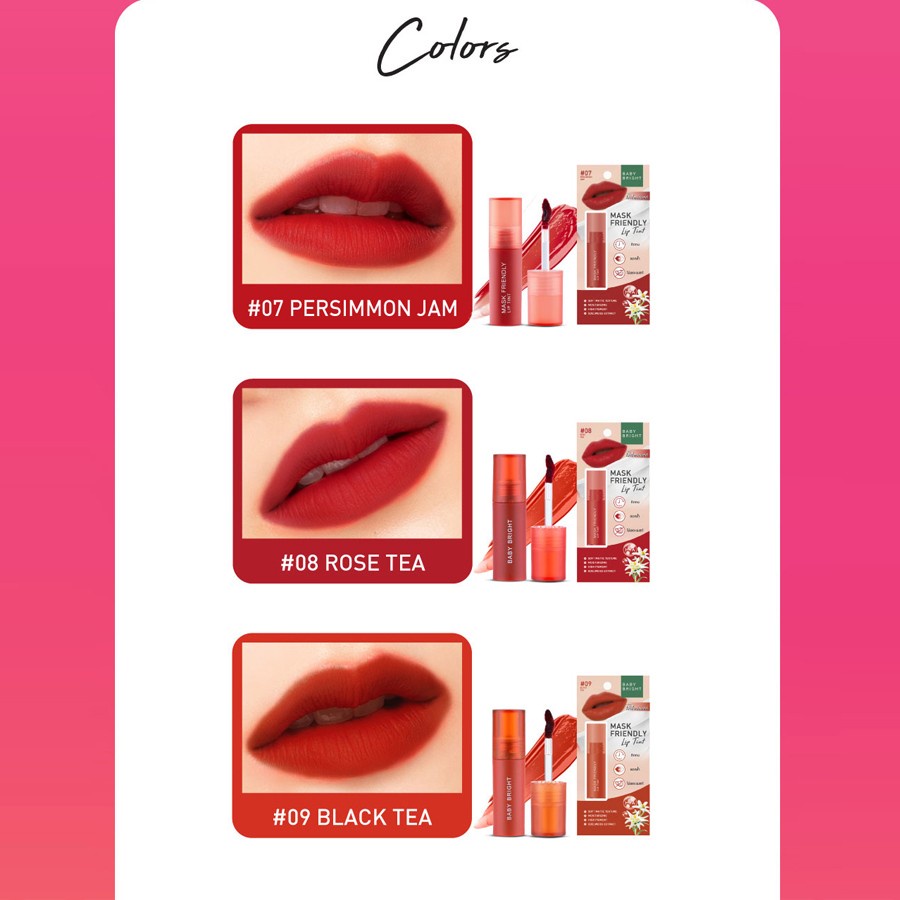 Baby Bright Mask Friendly Lip Tint #07 Persimmon Jam 2.5 G. ลิปเบบี้ไบรท์ ลิปแมสก์เฟรนด์ลี่ลิปทินท์ ไม่ติดแมส ทินท์เนื้อน้ำ สีชัด ติดทน แห้งไว สี 07 Persimmon Jam 2.5 กรัม