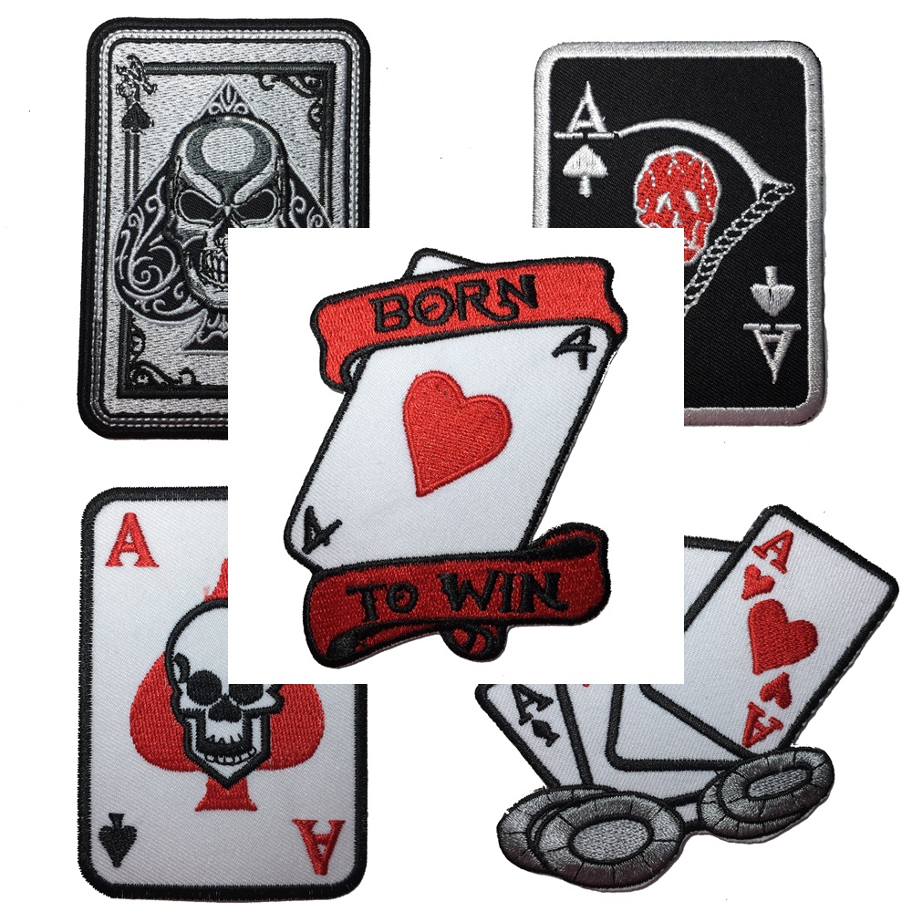 ไพ่ คาสิโน กะโหลก ตัวรีดติดเสื้อ อาร์มรีด อาร์มปัก ตกแต่งเสื้อผ้า หมวก กระเป๋า แจ๊คเก็ตยีนส์ Hipster Embroidered Iron on Patch
