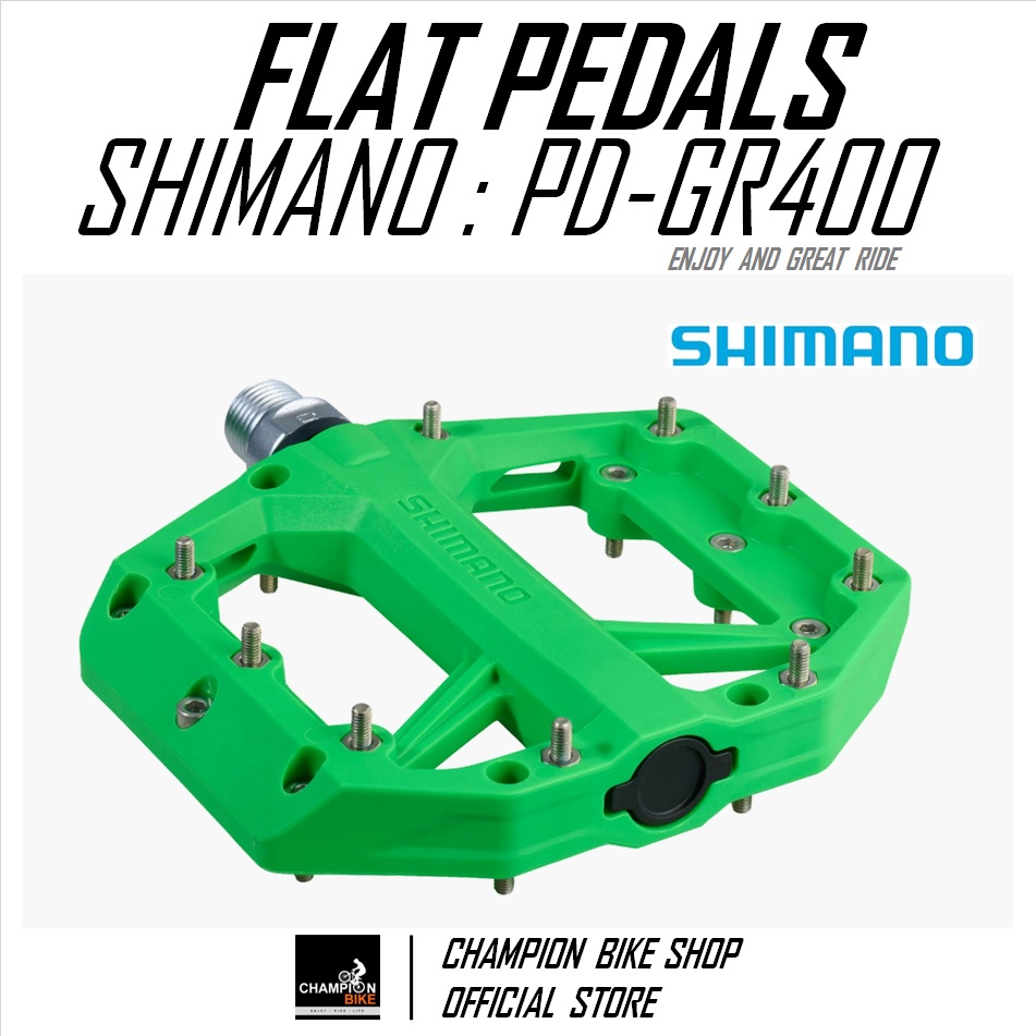 บันไดเสือภูเขา บันไดทัวร์ริ่ง บันไดซิตี้ไบค์ SHIMANO : PD-GR400 AM TL MTB FLAT PEDALS สีเขียว