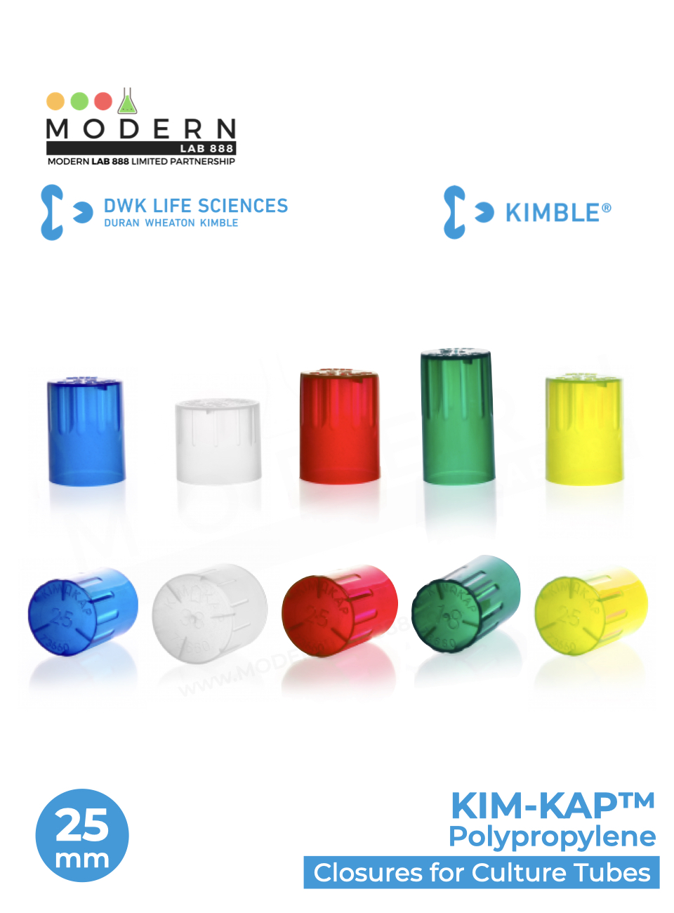 25mm. ฝาปิดหลอดทดลอง / KIM-KAP™ PP Closures for Culture Tubes