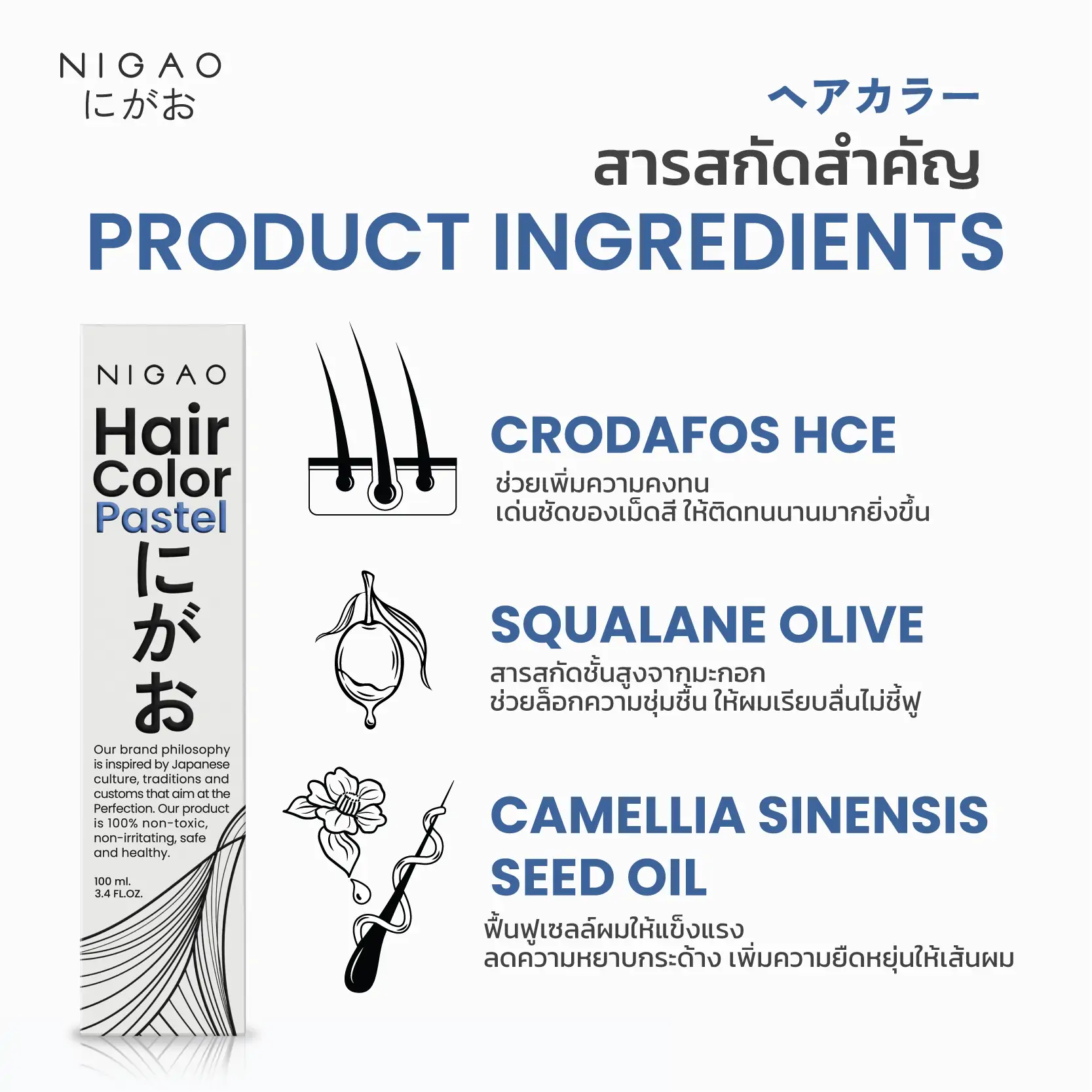 Nigao Hair Color Pastel 100 ml. #PB.02 Blue Linen นิกาโอะ ครีมย้อมผมปราศจากแอมโมเนีย PB.02-สีบลู ลินิน 100 มล. (ไม่แถมไฮโดรเจน)