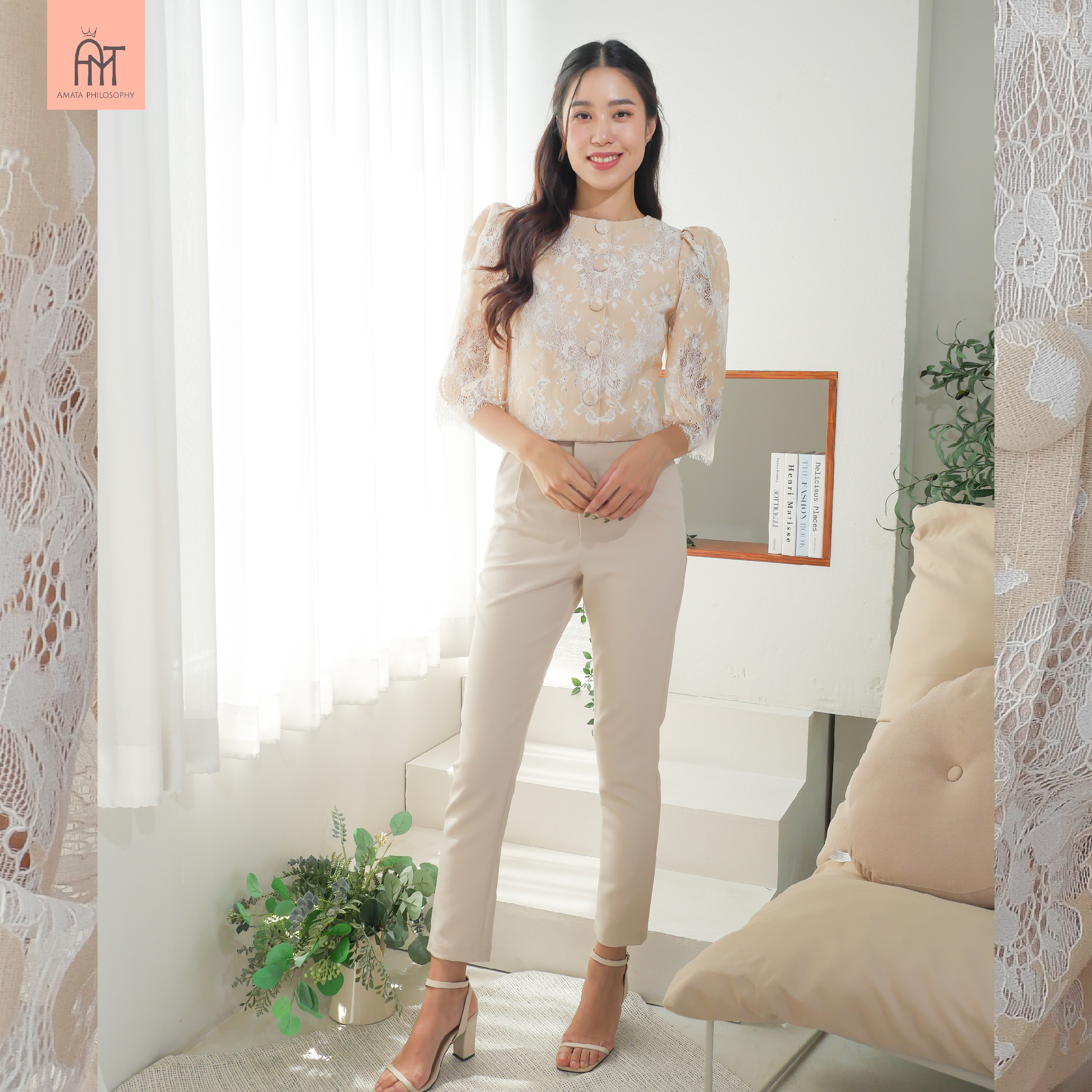 AMATA กางเกง FRENCH สีฟ้า ดำ ครีมเบจ ขาว ชมพู