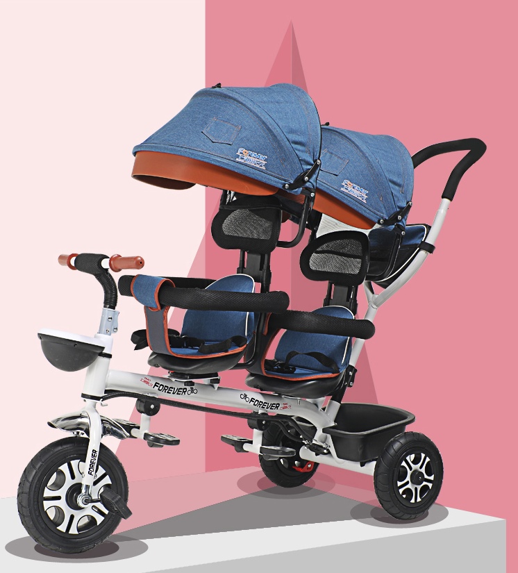 รถสามล้อเด็กแฝด มัลติฟังชั่น2in1 มีคันบังคับเข็น ปรับใช้เป็นรถเข็นได้ TP 21521