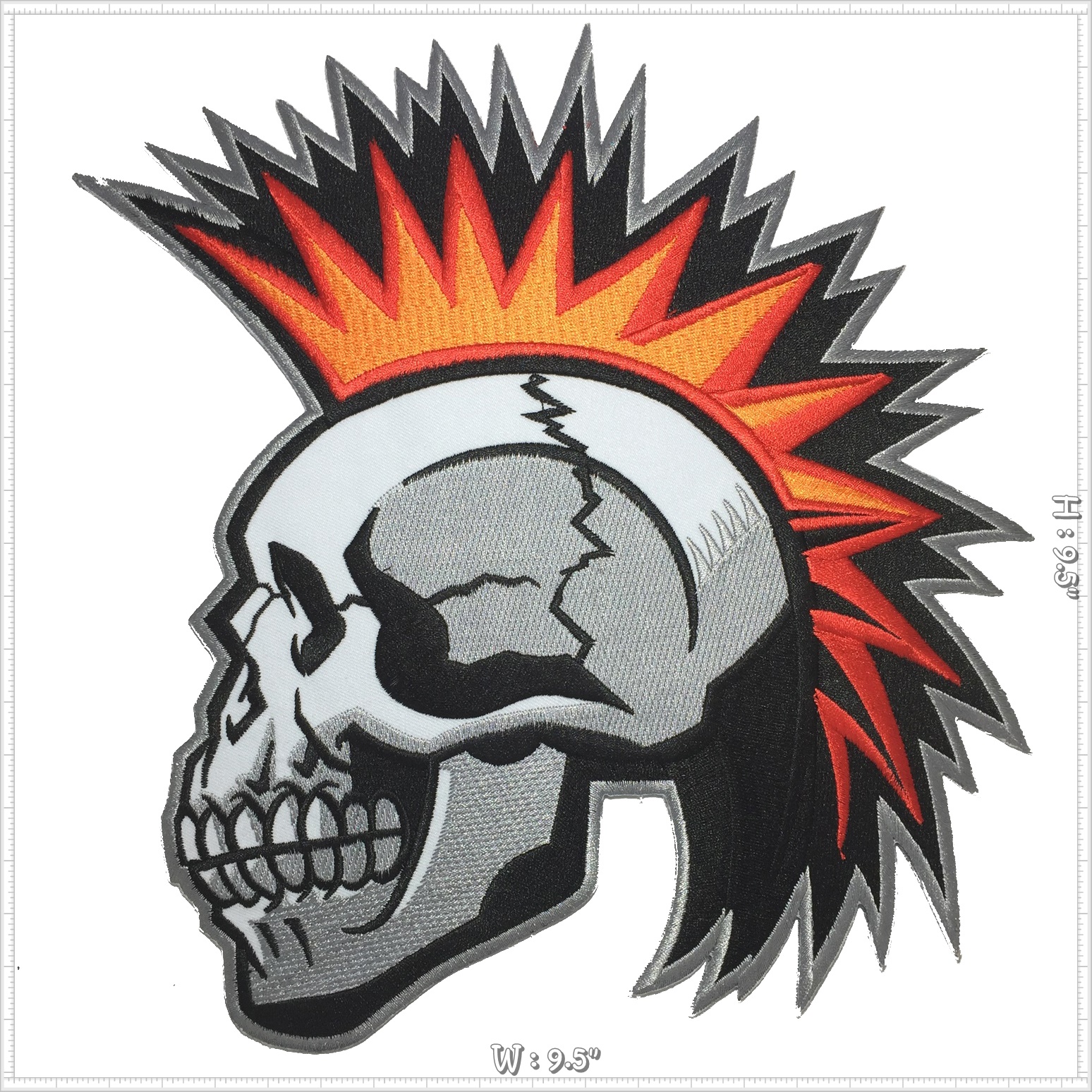 กะโหลกพังค์ โมฮ็อค ตัวรีดติดเสื้อ อาร์มรีด อาร์มปัก ตกแต่งเสื้อผ้า หมวก กระเป๋า แจ๊คเก็ตยีนส์ Embroidered Iron on Patch ขนาดใหญ่