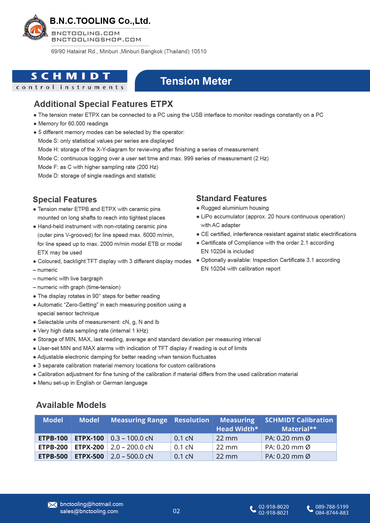 SCHMIDT,3 Tension ranges available from 0.3-100.0 cN up to 2.0-500.0cN,ETPB/ETPX
