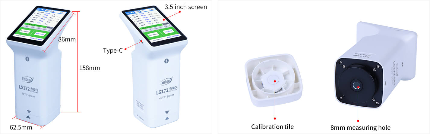 Linshang LS172,Digital Colorimeter, Color Meter Colormeter LS172, 45°/0° D65 Light Source, Paint Easy to Use Touch Screen APP PC Software cmyk,