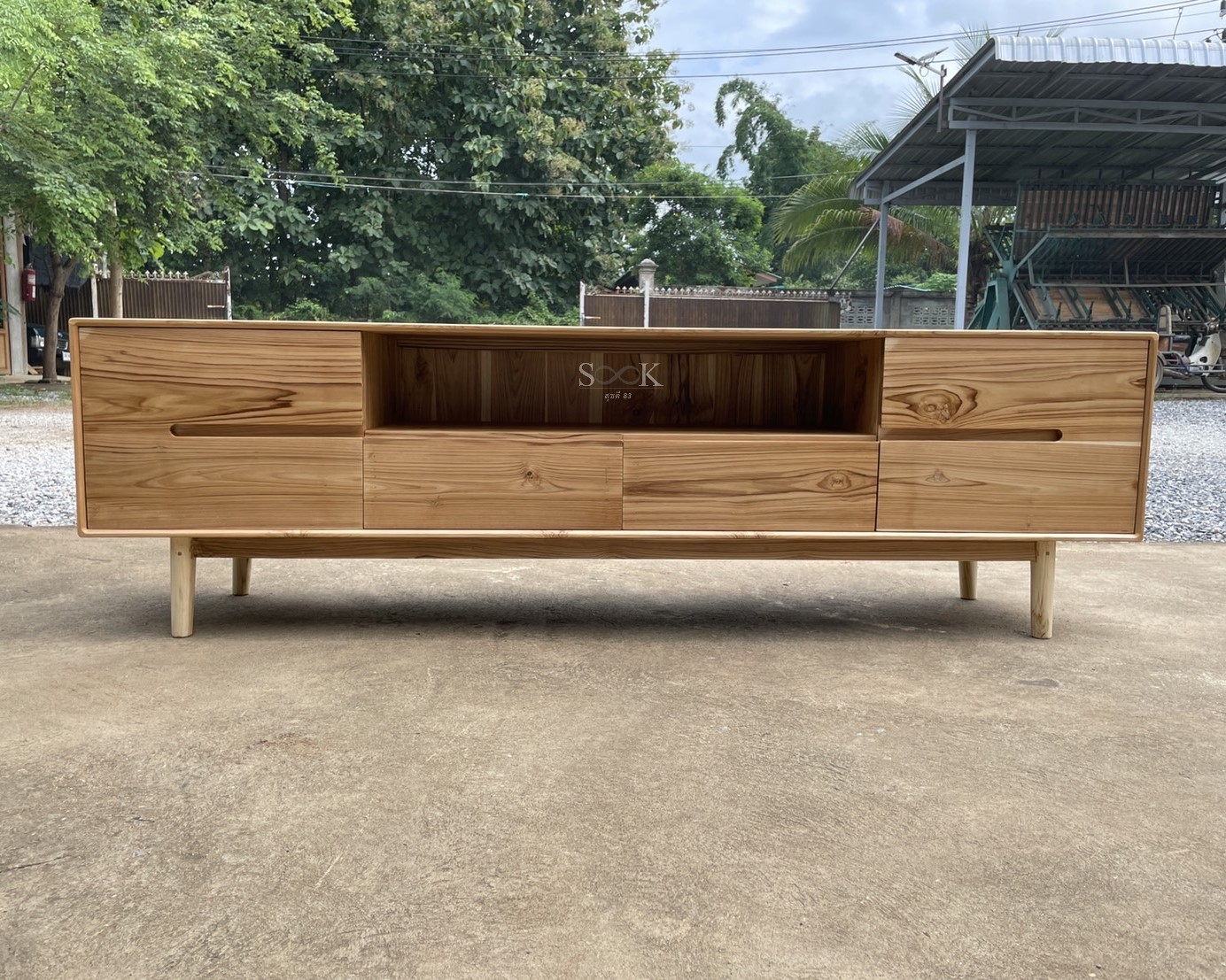 ไซด์บอร์ดบานเปิด 2 ลิ้นชัก ขากลม