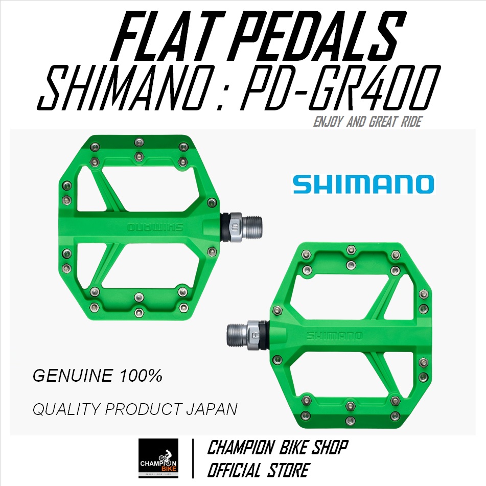 บันไดเสือภูเขา บันไดทัวร์ริ่ง บันไดซิตี้ไบค์ SHIMANO : PD-GR400 AM TL MTB FLAT PEDALS สีเขียว