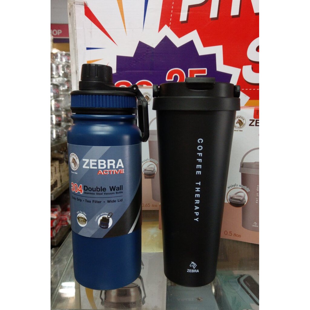 Zebra กระบอกน้ำสูญญากาศ ACTIVE 0.6L มีฝากรองชา ตราหัวม้าลาย