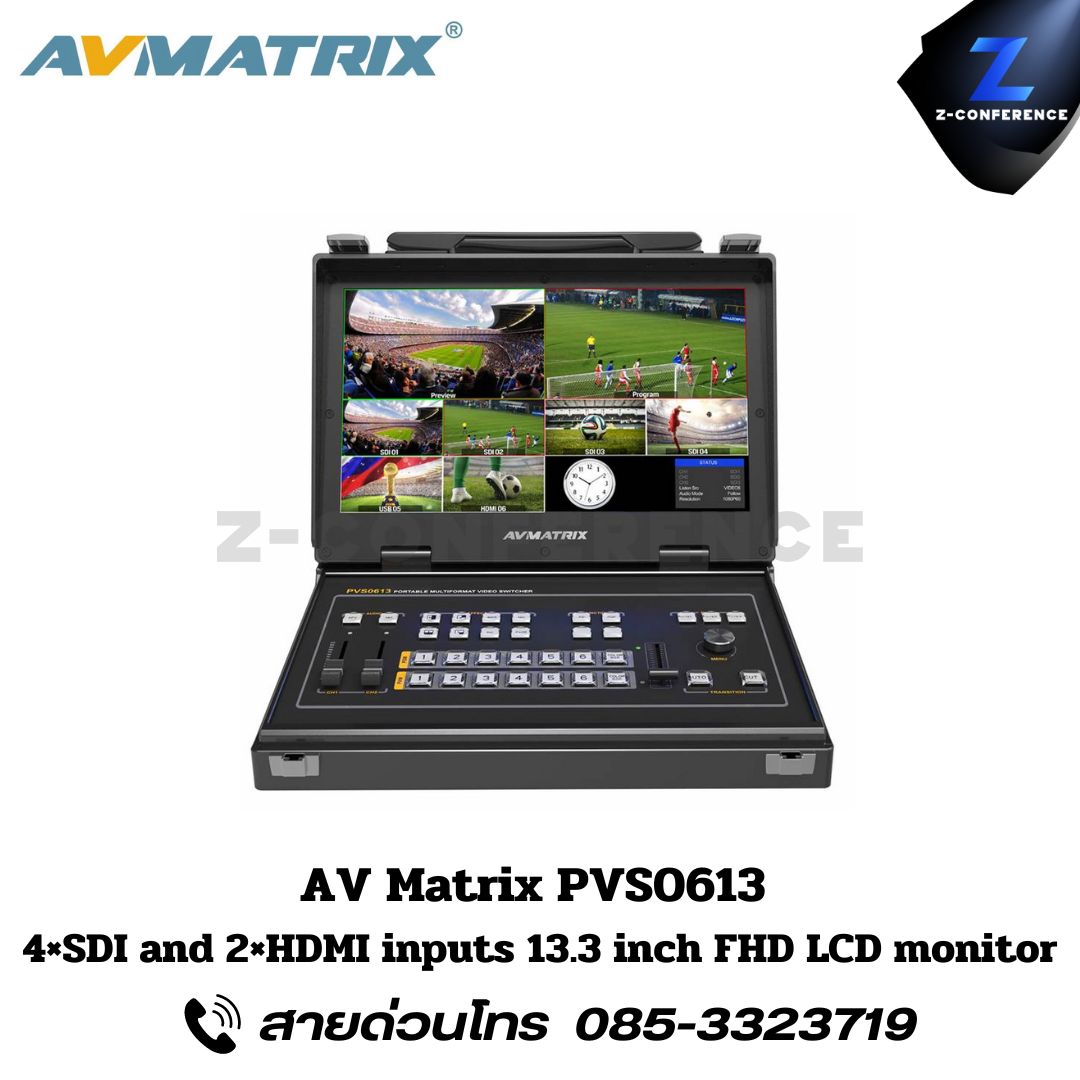 AVMATRIX PVS0613, 4xSDI and 2xHDMI inputs 13.3 inch FHD LCD moniter, สตรีม, switcher, streaming,