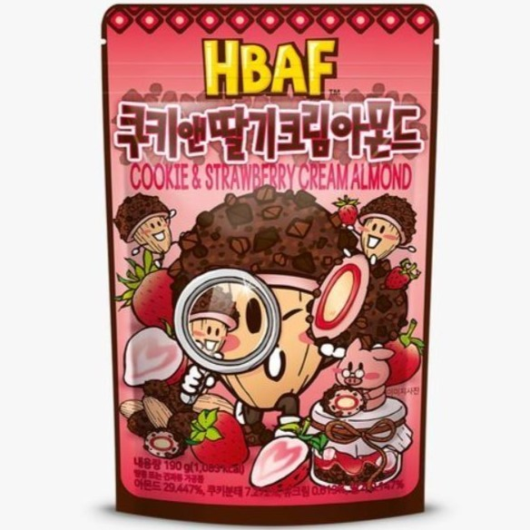 (ห่อใหญ่) Tom's Farm Honey Butter Almond #Cookie&Strawberry อัลมอนด์เกาหลี ทอมส์ ฮันนี่ บัตเตอร์ ขนมถั่วอัลมอนด์ อัลมอนด์อบสไตล์เกาหลี Toms HBAF อัลมอนด์อบเคลือบครีมรสสตรอเบอร์รี่ผสมคุกกี้รสช็อกโกแลต 190g.