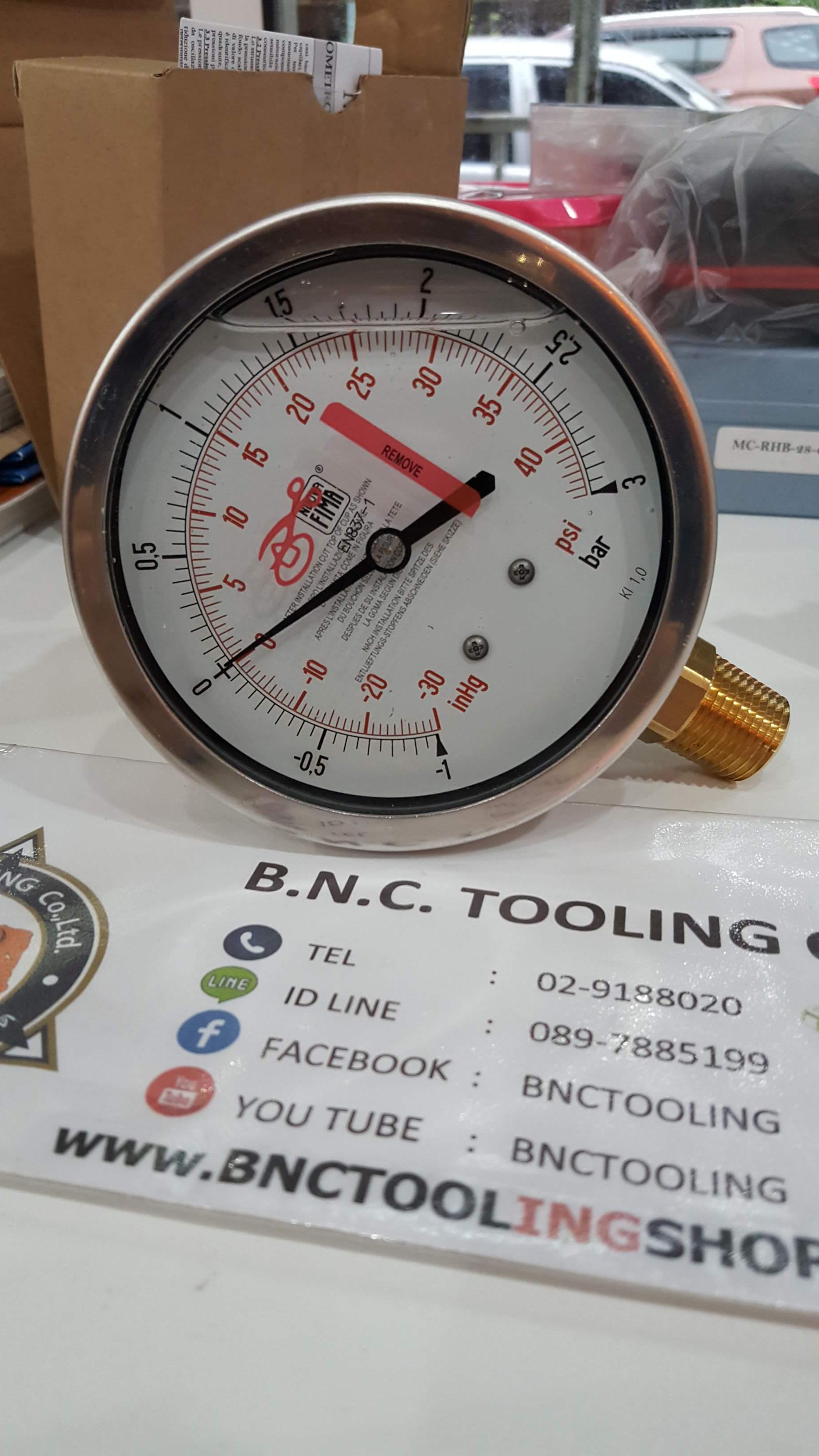 "NUOVA FIMA" Pressure gauge เกจวัดแรงดัน ขนาดหน้าปัด4" Range-1 to 3 Bar เกลียวทองเหลืองลงล่าง1/2"NPT