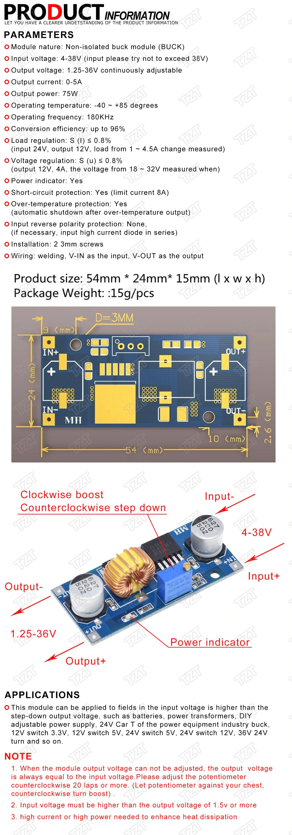XL4015 DC-DC 4-38V to 1.25-36V Step Down Adjustable Power Module