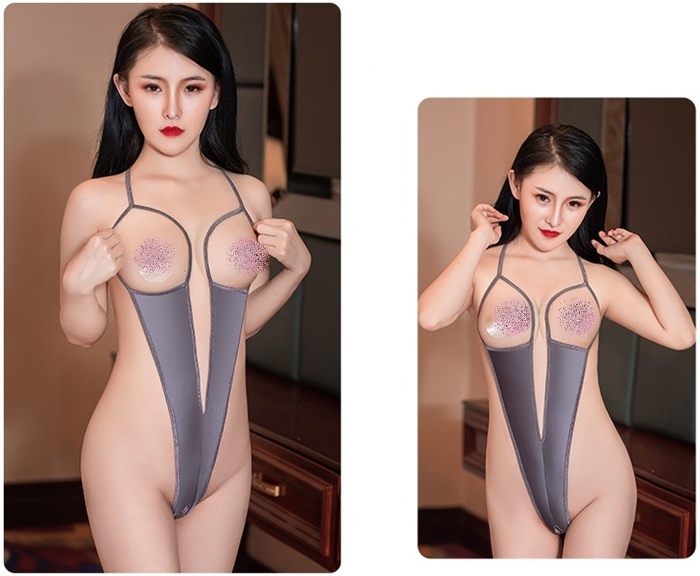 L045 ชุดอีโรติกเปิดเป้าเปิดหน้าอก ชุดว่ายน้ำเซ็กซี่สไตล์v-shapeเป็นผ้ายืดผิวมันวาวสวมใส่แบบใช้สายผูกคล้องคอ สามารถอ่านวิธีสวมใส่เพิ่มเติมด้านในเลยค่ะ