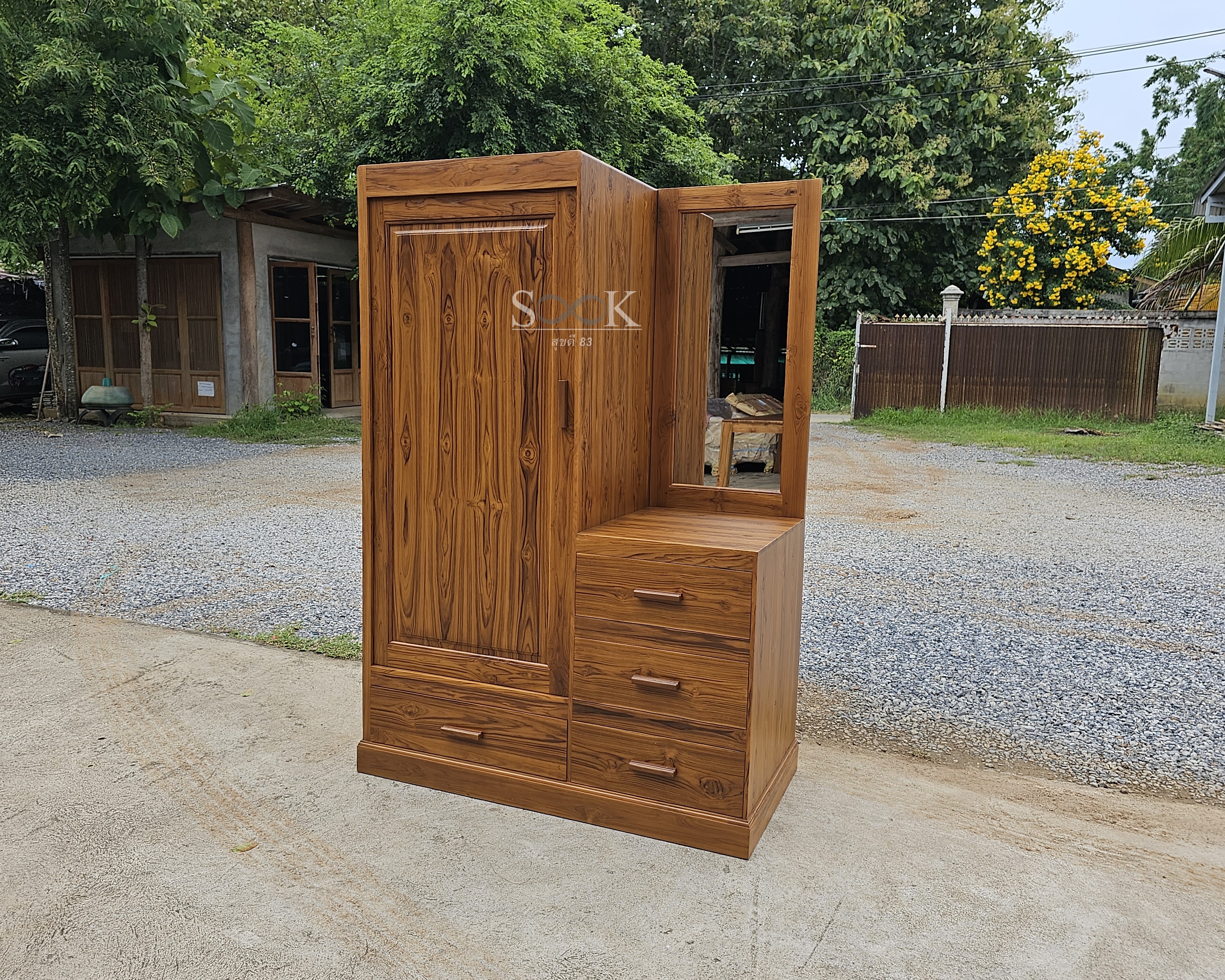 ตู้เสื้อผ้าบานเปิดผสมโต๊ะเครื่องแป้ง