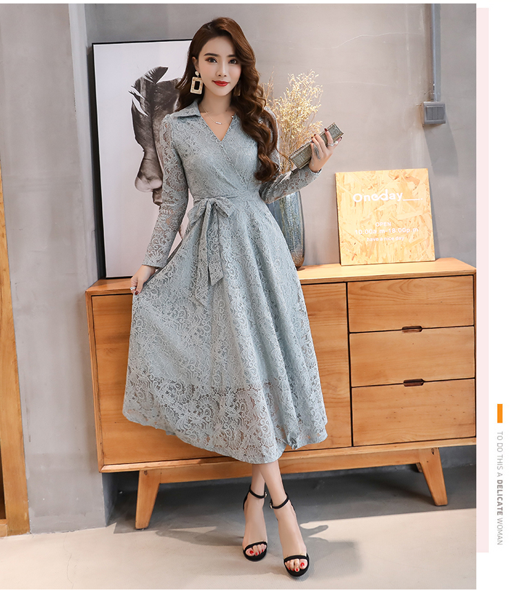 ชุดเดรสยาวสีเทา เดรสผ้าลูกไม้สีเทา ส่งฟรี ems