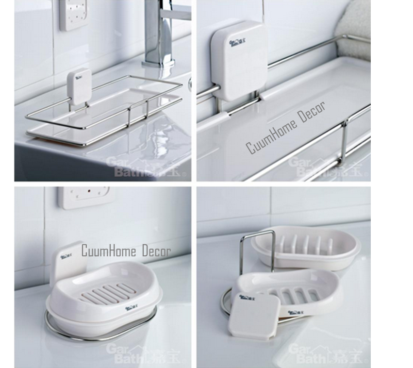 DIY-04 -3 in1- ชั้นวางของ ฐานเรียบ x2 และถาดใส่สบู่ แนวตั้ง ไม่ต้องเจาะผนัง