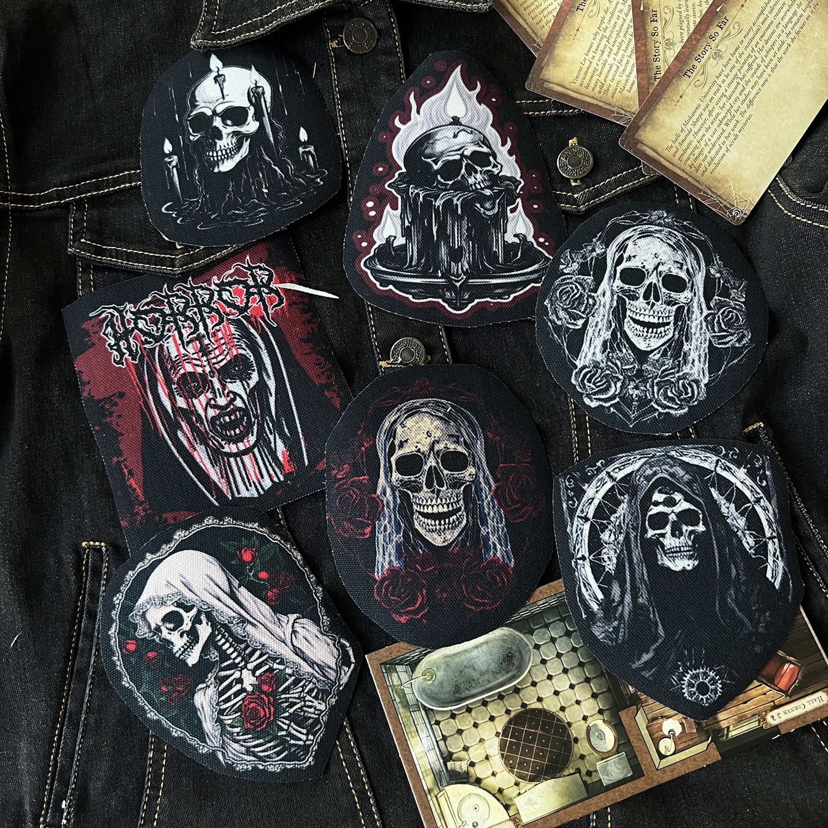 ตัวรีดติดเสื้อ Horror skull ผ้าแคนวาสพิมพ์ลาย ตกแต่งเสื้อผ้า Canvas Iron on Patch