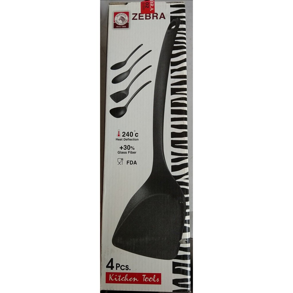 Zebra กระทะนอนสติ๊ก GOODY 30 ซม. ทรงลึก พร้อมฝาแก้ว แถม ชุดอุปกรณ์ครัว Nylon Fiber 4 ชิ้น